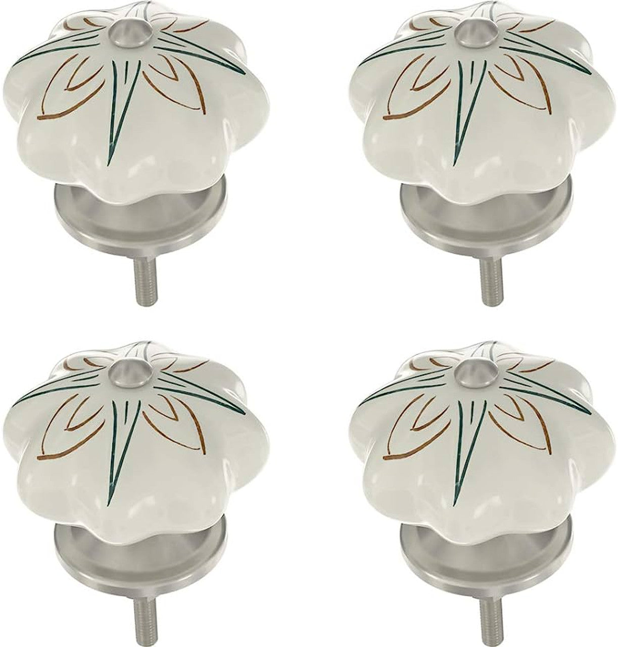 Boho Floral Ceramic Teal & Ivory Knob