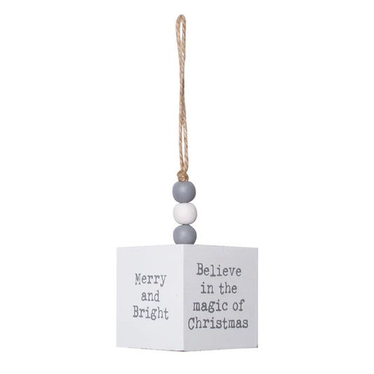 Merry & Bright Cube Ornament (4 sided)